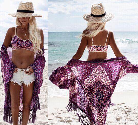 Chiffon Beach Resort Wear Purple Orientation Flower Beach Bikini - Magellan Fashion Shop