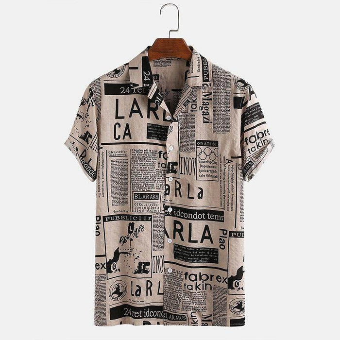 3XL Vintage Newspaper Print Hawaiian Shirt - Magellan Fashion Shop