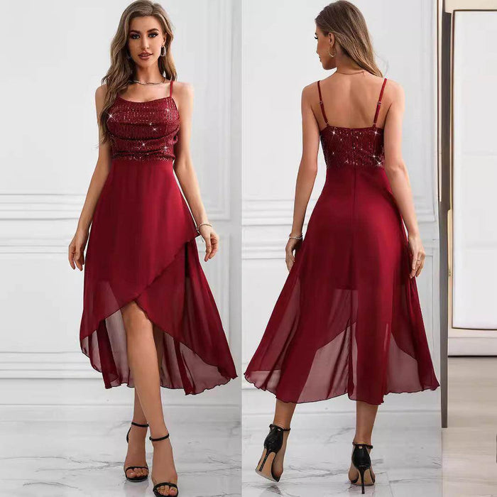 Sexy Retro Sequin Stitching Chiffon Dress - Magellan Fashion Shop
