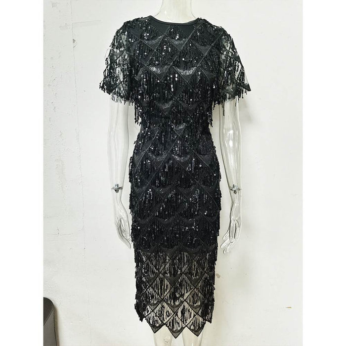 Temperament Fringed Sequin Dress Gown - Magellan Fashion Shop