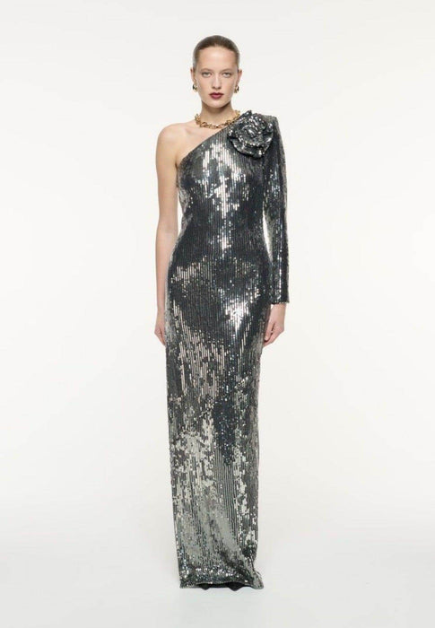 Women's Fashionable Sequins Slant Shoulder Split Dress - Magellan Fashion Shop