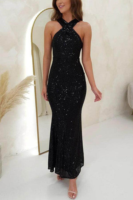 Fashionable Multicolor Halter Sleeveless Sequins Sequin Dress - Magellan Fashion Shop
