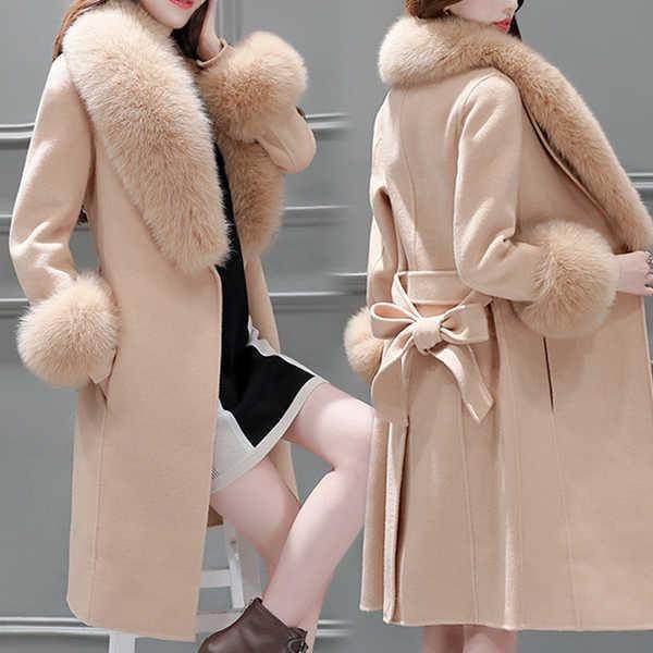 Women's long lace-up fur collar coat - Magellan Fashion Shop