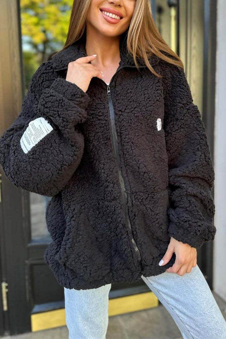 Winter Zipper Jacket Fashion Lapel Plush Cardigan Coat With Pockets Women's Clothing - Magellan Fashion Shop