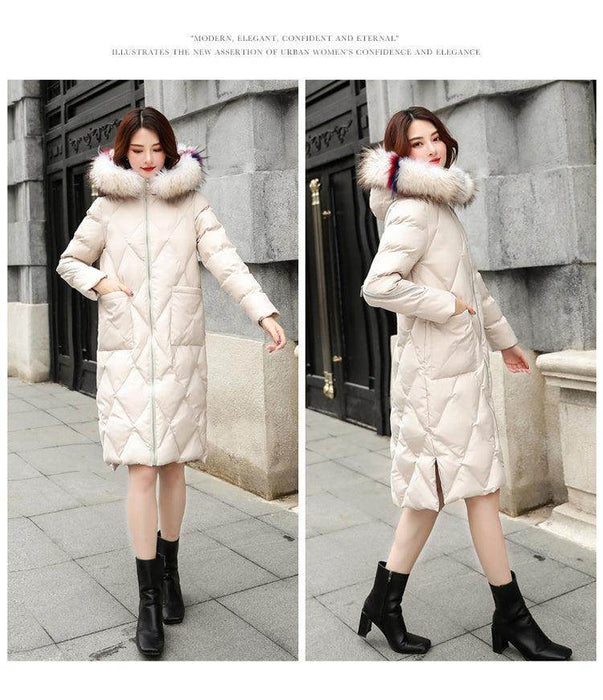 Autumn and winter hooded fur collar long coat - Magellan Fashion Shop