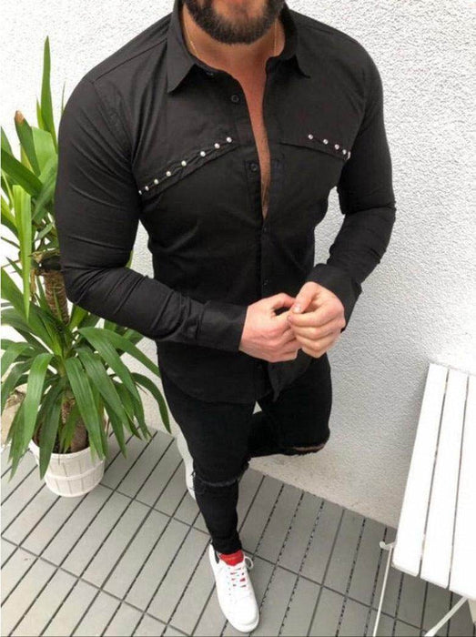 Men's Casual Cardigan Lapel Solid Color Shirt - Magellan Fashion Shop