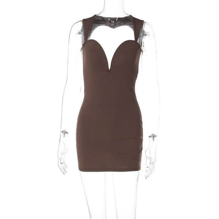 Deep V-neck Sleeveless Steel Ring Sheath Dress Women - Magellan Fashion Shop