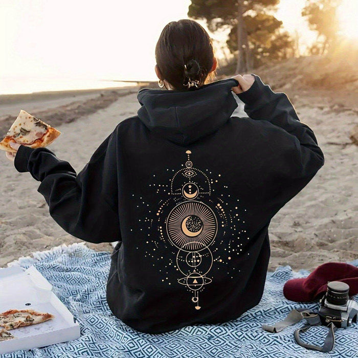 Moon Print Casual Hooded Sweatshirt - Magellan Fashion Shop