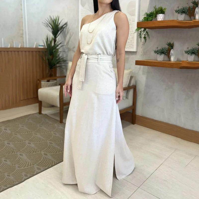 Summer New Solid Color Sleeveless Top High Waist Slit Long Dress - Magellan Fashion Shop
