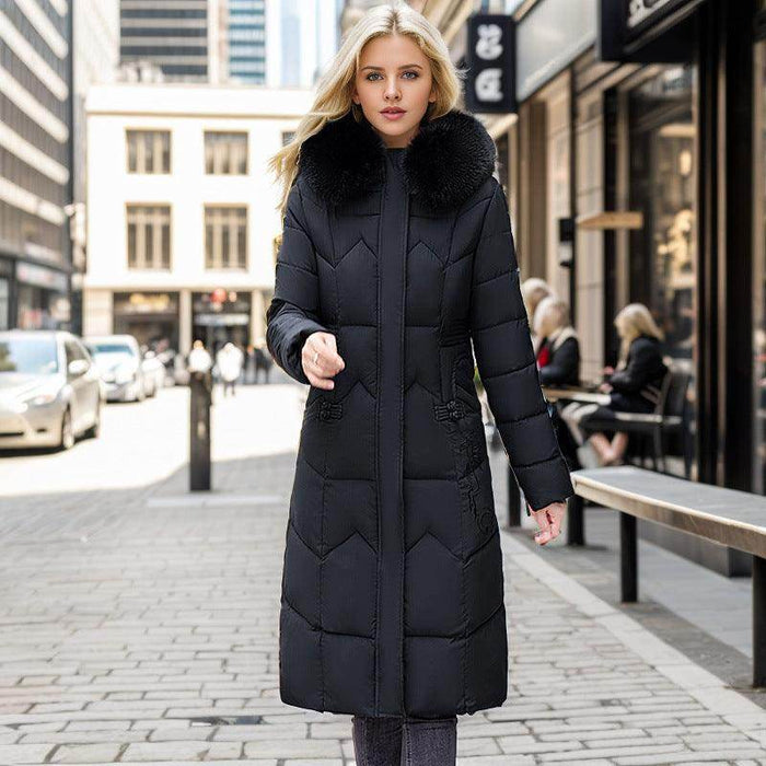 Winter Long Coat With Thickened Fur Collar Straight Slim Cotton-padded Jacket Women - Magellan Fashion Shop