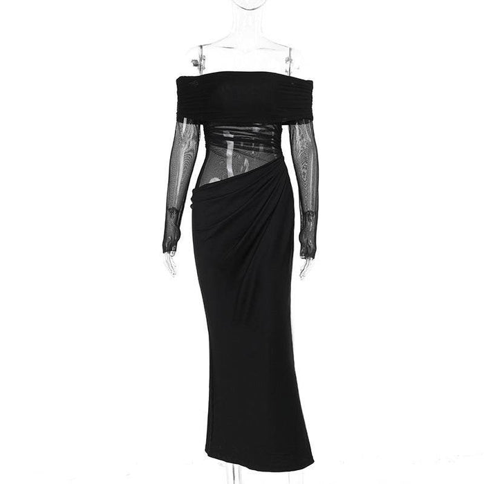 Off-shoulder Mesh Hollow Dress Women - Magellan Fashion Shop