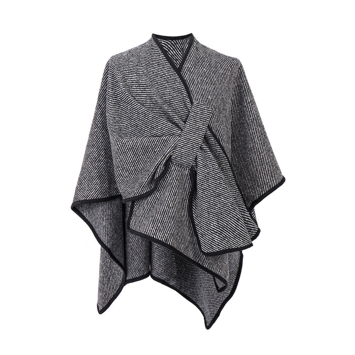New Women's Black Buckle Striped Shawl