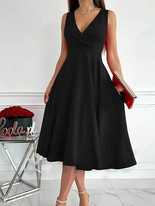 Simple Solid Color Casual Sleeveless Diagonal Collar Vest Dress - Magellan Fashion Shop