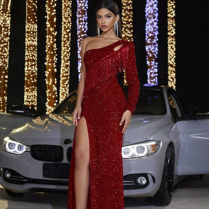 Sexy Sequined Tassel Sexy Backless Evening Dress - Magellan Fashion Shop