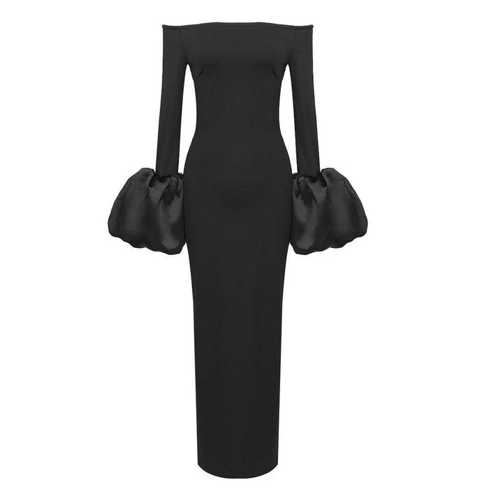 Dress Red And Black Slim-fit Long Sleeve French Lantern Sleeve Dress - Magellan Fashion Shop