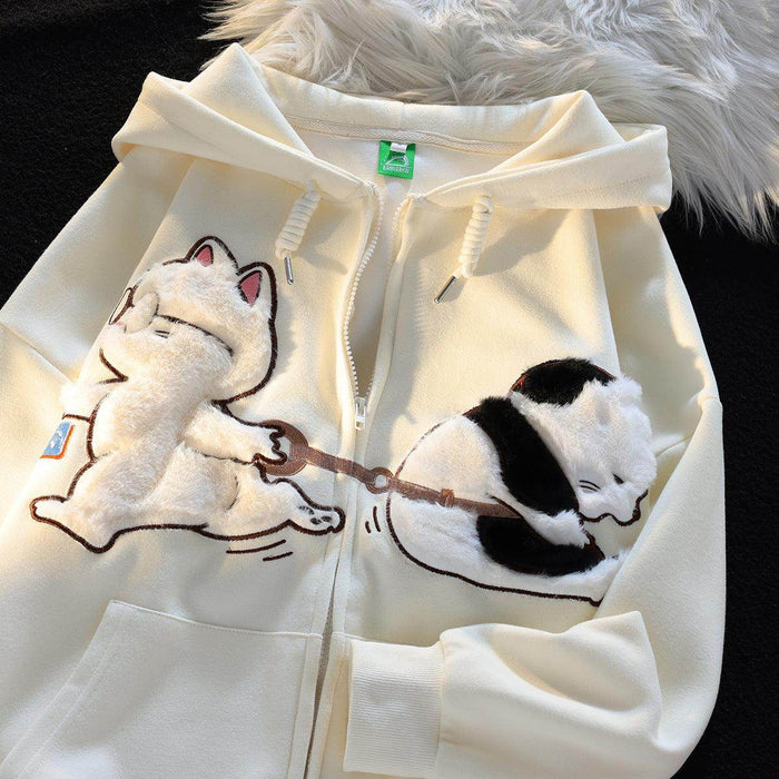 Cartoon Cat Zipper Sweater For Women - Magellan Fashion Shop