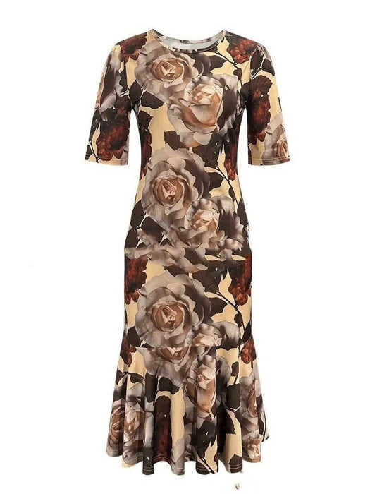 Waist Pleated Summer Knitted Round Neck Midi Dress - Magellan Fashion Shop