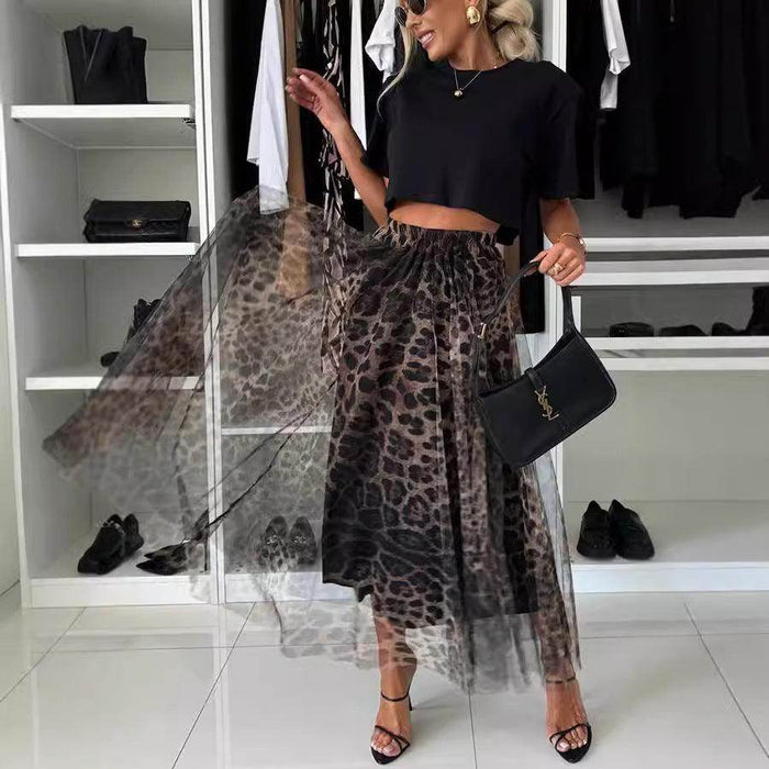 Leopard Print Elastic Waist Big Chiffon Skirt - Magellan Fashion Shop