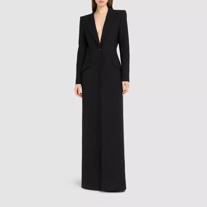 Elegant, long, slim black coat