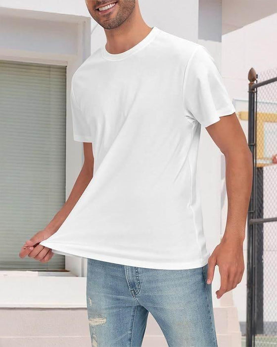 Neat White Basic Crewneck Short Sleeve Cotton Polyester Water Repellent Tee For Men - Magellan Fashion Shop