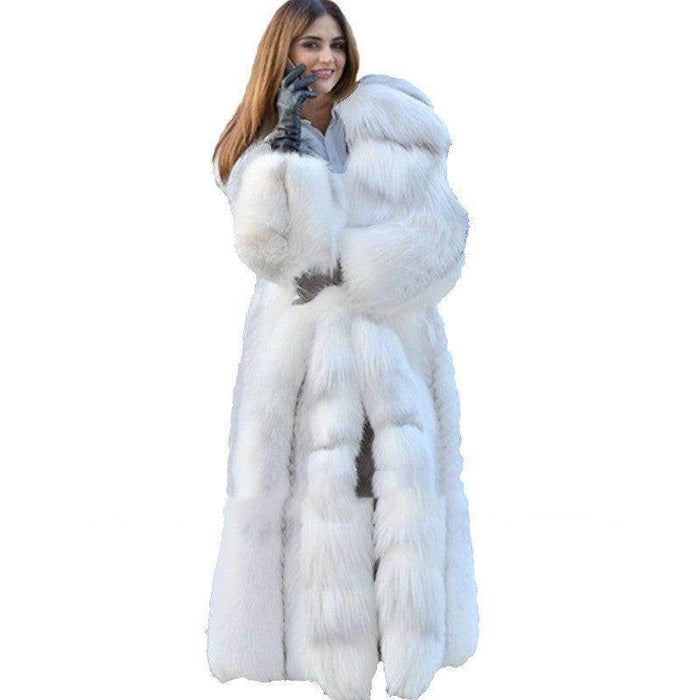 Women's Long Style White Long Fur Coat - Magellan Fashion Shop