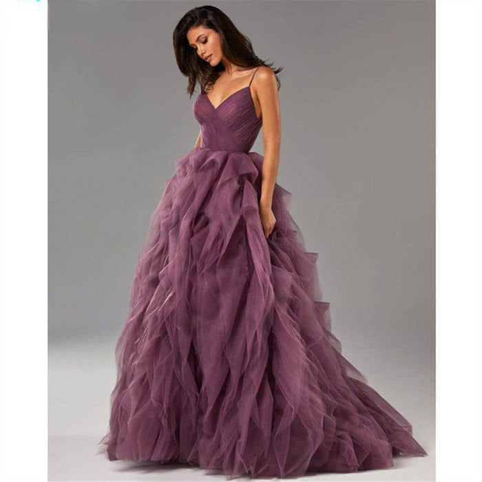 Evening Gown Prom Irregular Spaghetti-strap Mesh Long Dress - Magellan Fashion Shop