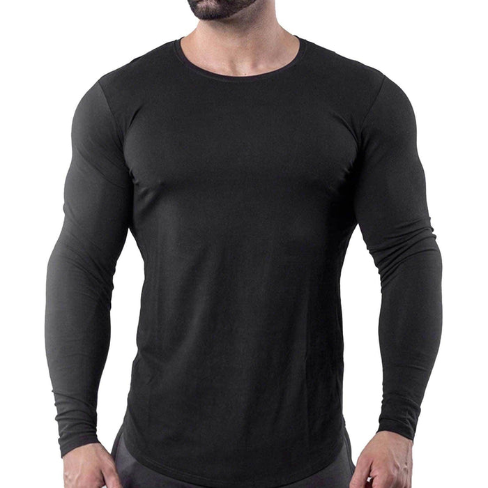 Men Tight Top Elastic Quick Drying Cotton Blend Long Sleeve T Shirt for Fitness Running Black XXL - Magellan Fashion Shop