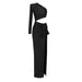 Women's Long Sleeved Hollow Slit Elastic Sloping Shoulder Dress - Magellan Fashion Shop