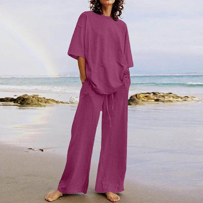 Cotton And Linen Home Solid Color Two-piece Suit - Magellan Fashion Shop