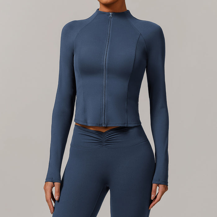 Stand Collar Zipped Sports Coat  Fitness Yoga Wear