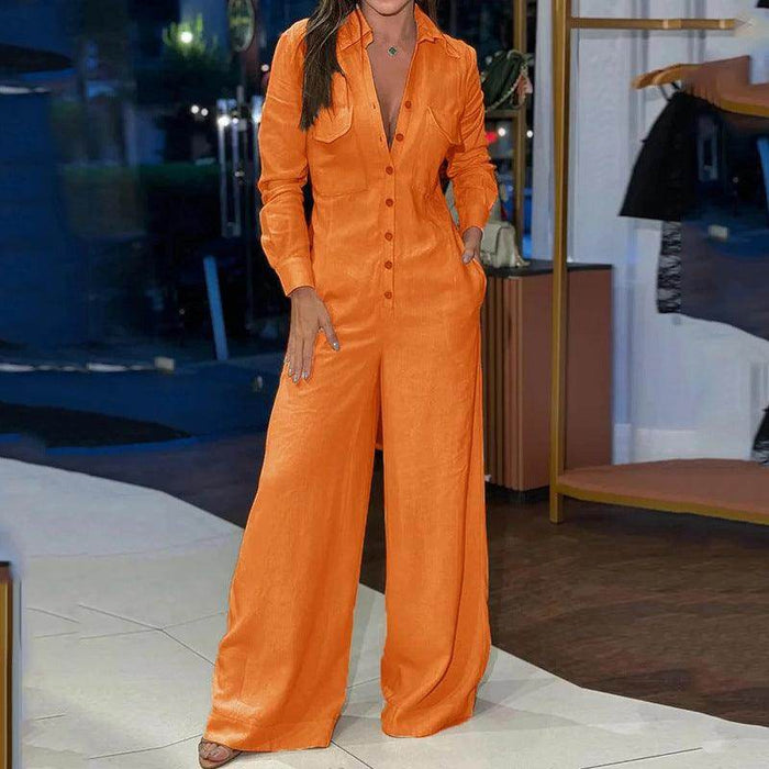 Women's Fashion Polo Collar Casual Solid Color Jumpsuit - Magellan Fashion Shop