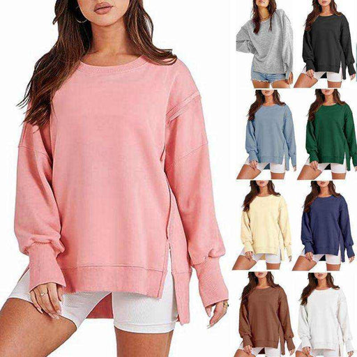 Solid Oversized Sweatshirt Crew Neck Long Sleeve - Magellan Fashion Shop