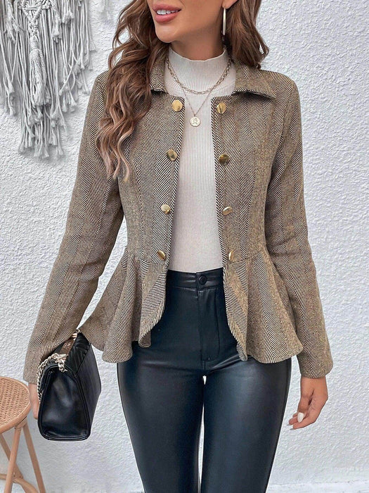 Women's Lapel Ruffled Slim Double-breasted Blazer - Magellan Fashion Shop