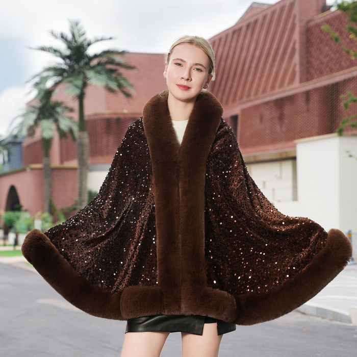 Knitted All-matching Loose Cloak Robe Fleece-lined Sequined Elegant Shawl