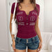 Women's Letter Print Button V-neck Short Sleeve - Magellan Fashion Shop