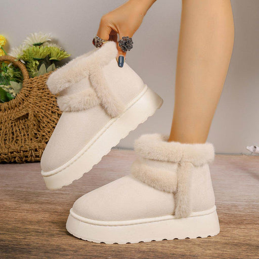 Fleece-lined Snow Boots Warm Furry Women's Thick Bottom Casual Short Boot House Shoes - Magellan Fashion Shop