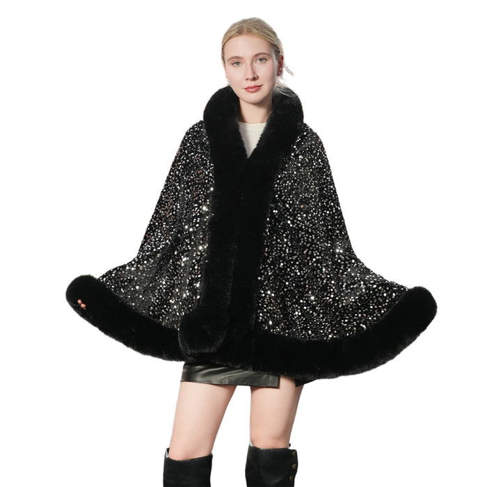 Knitted All-matching Loose Cloak Robe Fleece-lined Sequined Elegant Shawl