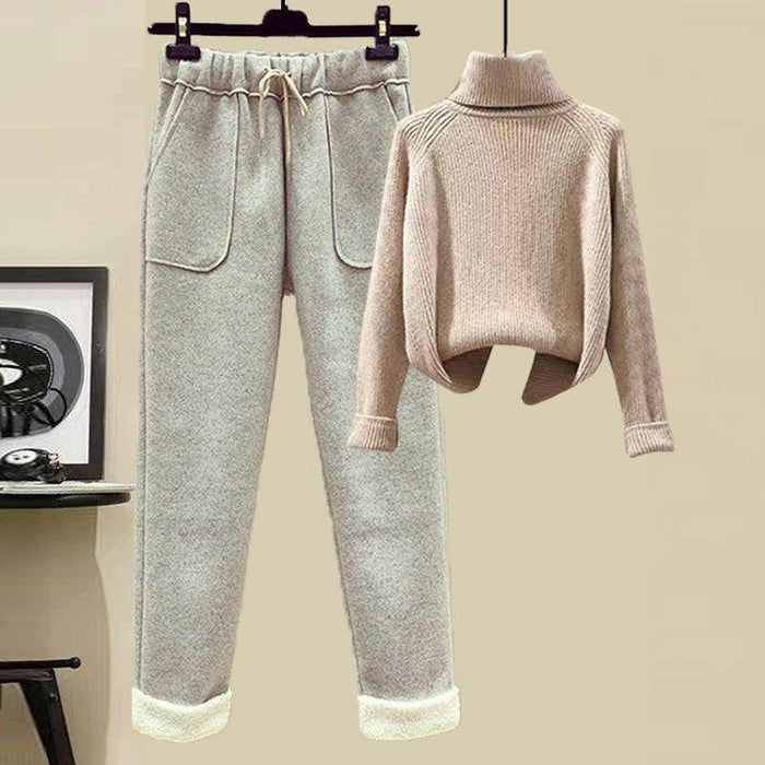 Women's Sweater Down Cotton Jacket Casual Pants Set - Magellan Fashion Shop