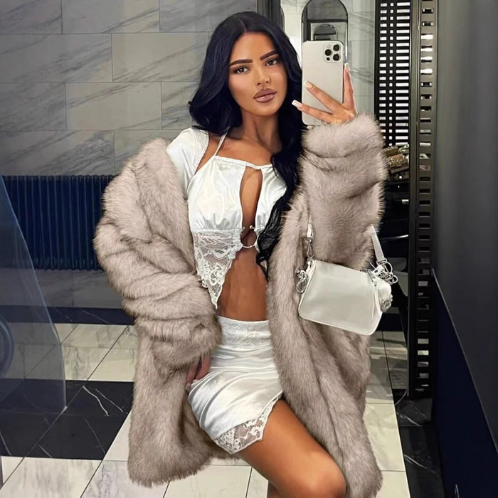 Autumn And Winter Women's Fur Collar Artificial Fur Faux Fur Coat