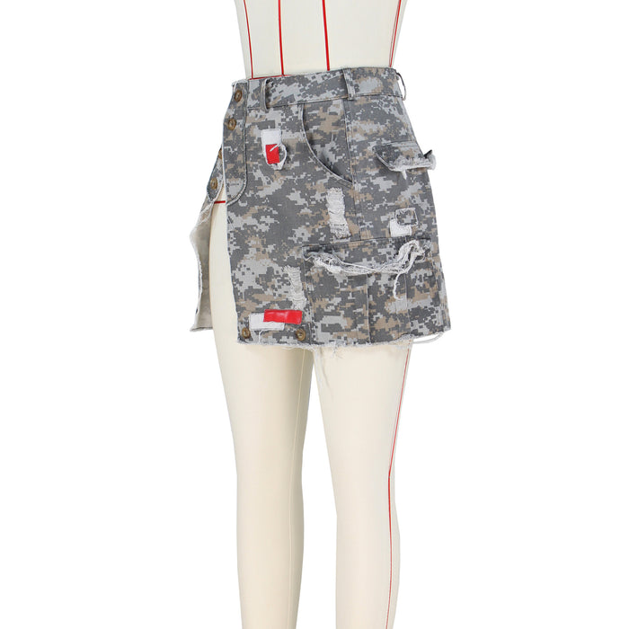 Summer Fashion Full Open Camouflage Patch Wrapped Skirt