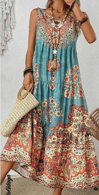 Holidaya Ladies Summer Floral Print Round Neck Sleeveless Dress For Casual Or Vacation - Magellan Fashion Shop