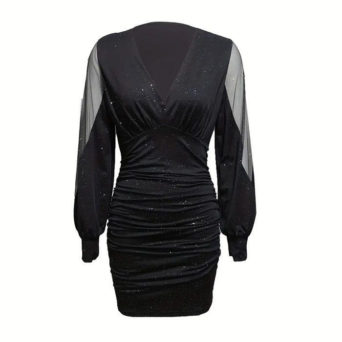 Deep V-Neck Ruched Sparkling Party Cocktail Dresses