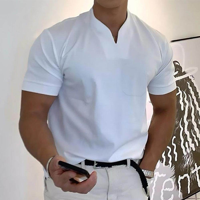 Summer Short Sleeve Shirt Men Fitness Plus Size Sports T-Shirt Elastic Cotton Pocket - Magellan Fashion Shop