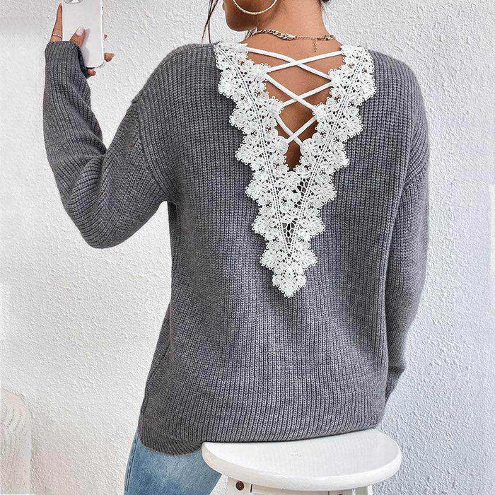 Y2k Clothes V-neck Sweater Ladies Winter Backless Streetwear - Magellan Fashion Shop