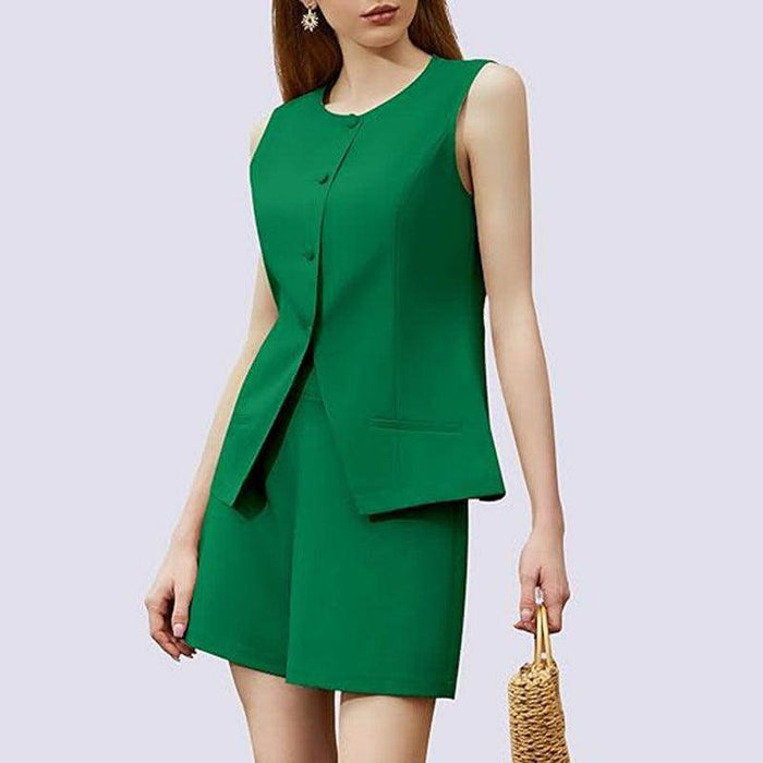 Sleeveless 2-Piece Work Suit – Round Neck Top & High-Waist Trousers - Magellan Fashion Shop