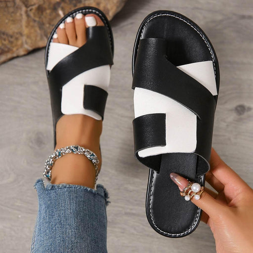 Plus Size Color Matching Toe Covering Flat Slippers - Magellan Fashion Shop
