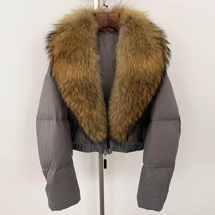 Fox Fur Collar Thick Short Down Jacket Coat - Magellan Fashion Shop