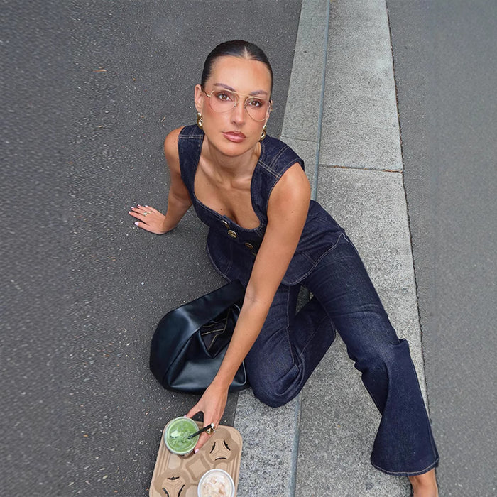 Women's Fashion Casual Single-breasted Denim Vest Pants - Magellan Fashion Shop