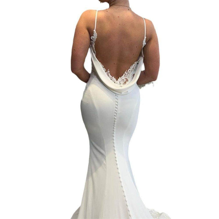 Bridal Backless Simple Satin Super Fairy Mori Style Trailing Strap Welcome Dress - Magellan Fashion Shop