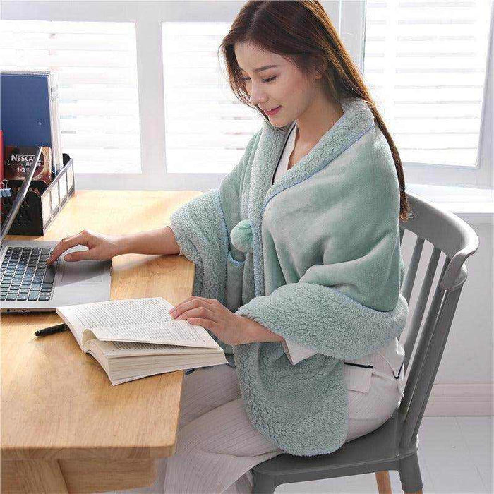 Winter office warm multifunctional cape blanket with soft, fluffy flannel fabric
